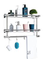 High-end hole-free wall hanging stainless steel bathroom rack bathroom towel rack bath towel rack hook storage rack