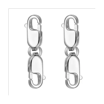 925 Sterling Silver Double Lobster Clasp and Necklace Extender White Gold  Plated Double Lobster Clasps Connector Bracelet Necklace Extension Clasp  for