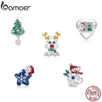 Bamoer Beads Christmas Series 5 Styles Sterling Silver 925 Charms for Bracelet &amp; Necklace DIY Jewelry Accessories BSC372