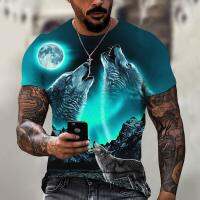 Wolf print mens handsome T-shirt new summer casual T-shirts mens outdoor short sleeved T-shirt comfortable street clothing top