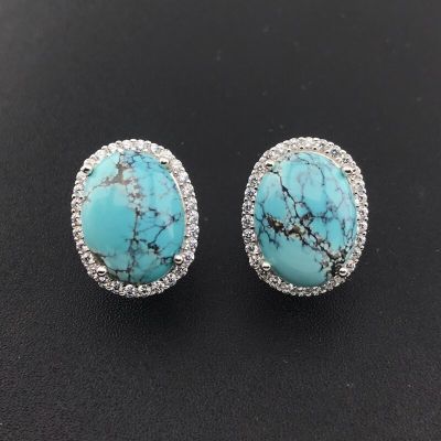CSJ Elegant Natural Turquoise Earring Sterling 925 Silver Gemstone Oval 12*16mm for Women Birthday Party Christmas Jewelry Gift