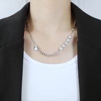 JIALY 316L Stainless Steel Personalized Pearl Linked Love Necklace Clavicle Chain Necklace Bead Charm For Women Jewelry