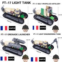 WW2 French Army Soldiers Weapons Building Blocks WW1 Renault FT-17 Main Battle Tank Build Bricks Toys Children Gifts Puzzle DIY