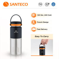 Santeco ขวดน้ําขวด 13oz/17oz, ฉนวนสูญญากาศ, สแตนเลส 8/18, เก็บร้อนและเย็น, สําหรับกลางแจ้งและตั้งแคมป์ ขวด 380ml/500ml