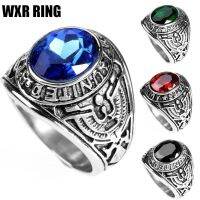 WXR RING ใหม่แฟชั่นหรูหราเงินกองทัพอเมริกันแหวนฝังR hinestoneกองทัพกองทัพเรือแหวนเครื่องประดับแหวนผู้ชาย