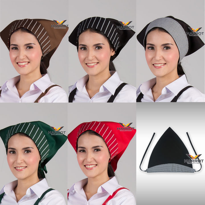 หมวกกุ๊ก-หมวกเชฟ-หมวกพ่อครัว-หมวกพนักงานเสิร์ฟ-ผ้าโพกหัว-แต่งลายลาครัว