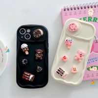 เคสโทรศัพท์เข้ากันได้กับ iPhone 14 13 12 Pro Max 11น่ารักหมีขนมตุ๊กตา3D ดึงหน้าต่างป้องกันกล้อง TPU นุ่มฝาครอบคู่