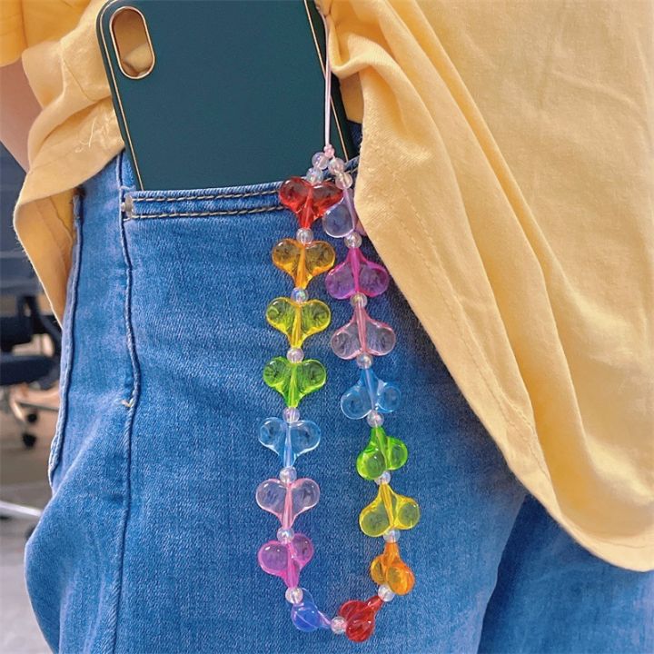 2021-new-colorful-sweet-cute-transparent-heart-beaded-long-mobile-phone-chain-for-women-girls-trend-party-jewelry-accessories