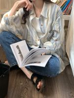 Eu ode bump color stitching striped shirt female new spring and summer 2023 han edition bask loose long-sleeved shirt jacket