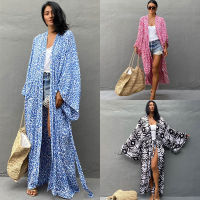 Leopard Bikini Cover Up Beach Kimono Tunic Maxi Kaftan Dresses Self Belted Summer Swimwear Bathing Suits Dropshipping