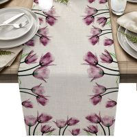 【LZ】♙  Tulip Flower Table Runners Modern Tablecloths Home Wedding Party Decoration Table Runners Kitchen Dining Room Decorations