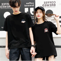 Korean lovers loose-fitting cartoon print college style casual short sleeve T-shirt