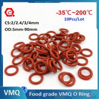 10pcs CS 2/2.4/3/4mm OD 5 90mm Red VMQ O Ring Seal Gasket Silicon silica gel Ring Gasket Food Grade Rubber o-ring