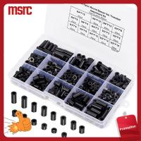 MSRC 320 Pcs สีดำสีดำ ชุดแยกสเปเซอร์สกรู ไนลอนทำจากไนลอน เต้าเสียบไฟฟ้า สวิตช์และตัวเว้นระยะเต้ารับ ไม่มีเกลียว ที่กั้นระยะทรงกลม สกรูสำหรับสกรู