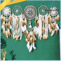 HOUSEWIFE SPACE 5Pcs ขนนกสีขาว แฮนด์เมด Boho Dream catchers ดวงจันทร์และดวงอาทิตย์ อูฐอูฐ CAMEL Braid Dream catchers Decor แฟชั่นสำหรับผู้หญิง แบบดั้งเดิมดั้งเดิม ที่แขวนผนัง Dream Catcher ห้องนอนสำหรับเด็ก