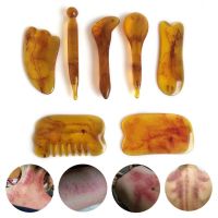 7pcs/set Natural Resin Amber Massage Scraping for Face Neck Gua Sha Scraper Massager Therapy Acupoint Acupressure