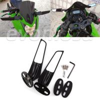 ดัดแปลงปีกลมกระจกมองหลังแบบปรับได้กระจกด้านข้างหมุนได้สำหรับ Kawasaki ZX6R ZX10R ZX12R นินจา250 400 H2 H4