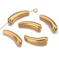 5pcs/Lot Hole 2mm Stainless Steel Gold Color Long Bend Tube Drop Beads Charms for Needlework Jewelry Making Supplies Material