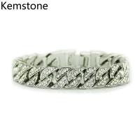 Kemstone แฟชั่นสังกะสีอัลลอยทองเงินชุบ Inlay สร้อยขอมือเพชรเทียมสำหรับชาย