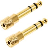 6.35mm (1/4 inch) Male to 3.5mm (1/8 inch) Female Stereo Audio Adapter Gold Plated  2 Pack Cables