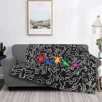 Dancing In The Wind Colorful Theme Flannel Throw Blanket Soft Cozy Haring Geometric Paintings Art for Bedroom Couch Home Decor