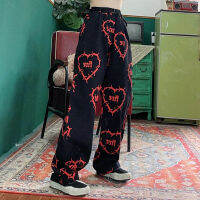 vintage streetwear handsome dark love printing loose boyfriend casual straight pants female trousers harajuku sweatpants