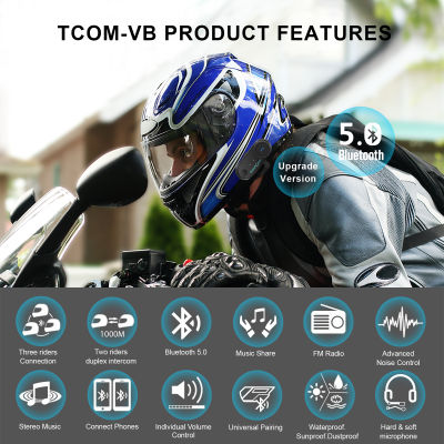 FreedConn T Com VB หมวกกันน็อครถจักรยานยนต์อินเตอร์คอม Moto รถจักรยานยนต์บลูทูธหมวกกันน็อคชุดหูฟังอินเตอร์คอมรถมอเตอร์ไซด์หูฟังอินเตอร์โฟน