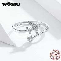 WOSTUจัดส่งฟรีของแท้925เงินสเตอร์ลิงโมเดลเครื่องบินกระดาษของเล่นแหวนนิ้วมือทรงเปิดสำหรับผู้หญิงCZแหวนปรับขนาดได้เครื่องประดับอย่างดีZBSCR623 Nov1