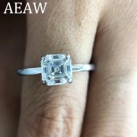 Asscher Cut เพชรโมอิส1กะรัตชุดห่วงกำไลคู่สี D สำหรับผู้หญิงสีเงิน