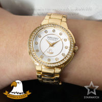 AMERICA EAGLE Watch นาฬิกาข้อมือผู้หญิง กันน้ำ สายสแตนเลส รุ่น AE104L - Gold/White