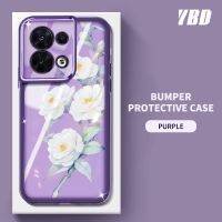 เคสโทรศัพท์ YBD สำหรับ OPPO Reno 8 Pro Plus 5G ลายดอกคาเมลเลียสีลวดลายโปร่งใสฟิล์มเลนส์อ่อนป้องกันคาร์บอนเมร่า