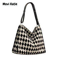 Movi Katie กระเป๋าโท้ท เก๋จอยสุภาพสตรีสีดำและสีขาว กระเป๋าผ้าใบความจุขนาดใหญ่กระเป๋าใต้วงแขนกระเป๋าถือ ins สไตล์อินเทรนด์ไหล่ระดับไฮเอนด์