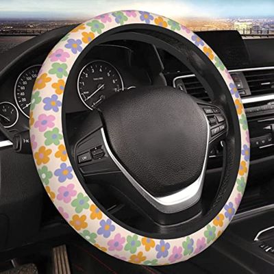 【YF】 Flowers Floral Cute Steering Wheel Cover Universal 15 Inch Car Accessories Protector for Women Men Girls