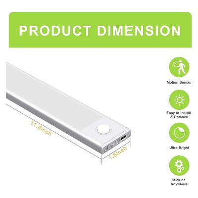 LED Motion Sensor Cabinet Light,Under Counter Closet Lighting, Wireless USB Rechargeable Kitchen Night Lights