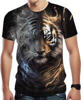 TiwBski Casual Lion Tiger Wolf Print T-Shirts for Men Novelty Animal Graphic Shirt with Short Sleeve