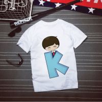 เสื้อยืดตัวอักษรภาษาอังกฤษน่ารักๆ ตัว K การ์ตูนชาย