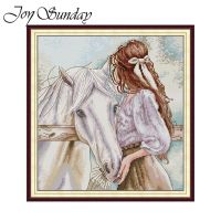 ✈ﺴ☫ JoySunday Girl With Horse Printed Cross Stitch Kits Aida 16CT 14CT 11CT DIY Fabric Folk Craft DMC Thread Handmade Embroidery Set