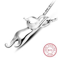 ✌♂卍 Popular 925 Sterling Silver Jewelry Korean Fashion Simple Animal Cute Kitty Clavicle Chain Pendant Cat Necklaces H3