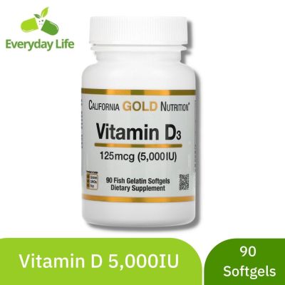 [Exp2024] วิตามินดี California Gold Nutrition Vitamin D3  5,000 IU 90 Fish Gelatin Softgels