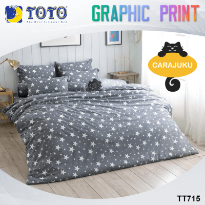 TOTO ชุดผ้าปูที่นอน ลายดาว Stars Graphic TT715 สีเทา #โตโต้ ชุดเครื่องนอน 3.5ฟุต 5ฟุต 6ฟุต ผ้าปู ผ้าปูที่นอน ผ้าปูเตียง ผ้านวม กราฟฟิก