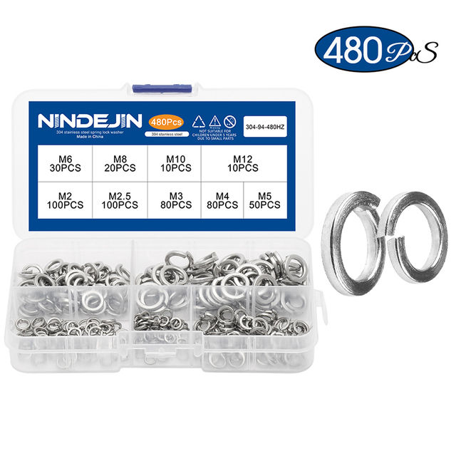 nindejin-300-480pcs-ล็อคเครื่องซักผ้าสแตนเลสสีดำคาร์บอนเหล็ก-m2-m2-5-m3-m4-m5-m6-m8-m10-m12ฤดูใบไม้ผลิล็อคเครื่องซักผ้า-assortment-kit