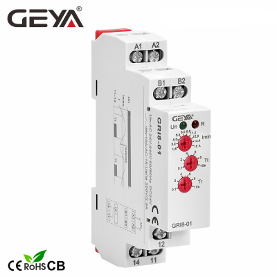GEYA GRI8-0102รีเลย์ตรวจสอบกระแสไฟ0.5A 1A 2A 5A 16A ACDC24V-240V รีเลย์ป้องกันกระแสเกิน