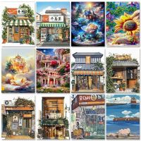 RUOPOTY ภาพวาด Diy ตามจำนวนพร้อมชุดกรอบรูปการ์ตูนบ้านภูมิทัศน์ที่ทันสมัยพร้อมกับตัวเลขสำหรับ60x75cm ของขวัญส่วนบุคคล