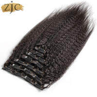 【YY】Kinky Straight Clip In Human Hair Extensions Full Head Sets 100 Human Natural Black Hair Clip Ins Coarse Yaki zilian Afro