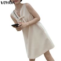 COD DSFGRDGHHHHH VONDA Women Summer Korean Plain Sleeveless Holiday Casual Plain A-line Short Dress