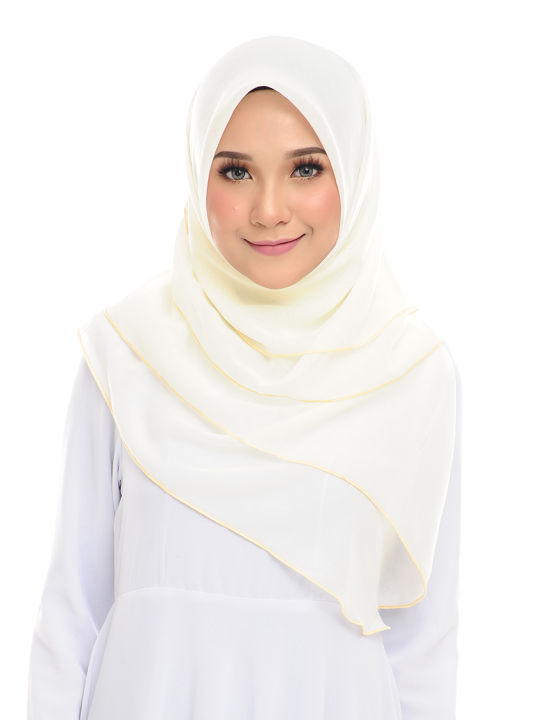 *Preorder* Benang Hijau Tudung Bawal Maira Ruffle Cotton Voile - Cream ...