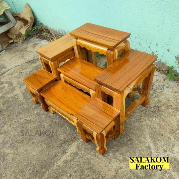 slk-ชุดโต๊ะหมู่บูชาไม้สัก-หมู่-7-หน้า-4-48-35-สูง45-ซม-ก-ลึก-ส-งานไม้สัก-สีเคลือบใส