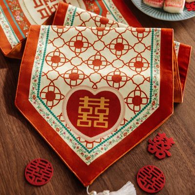[COD] Wedding wedding tablecloth long bed red side cabinet room dress up meal towel