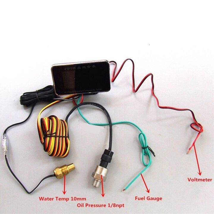 อุณหภูมิน้ำมาตรวัด-lcd-ติดรถยนต์4-in-1อเนกประสงค์-เกจวัดระดับน้ำมันเชื้อเพลิงเซ็นเซอร์อุณหภูมิพร้อมเซ็นเซอร์วัดระดับน้ำมันเชื้อเพลิง0-190ohm-100-600มม-9-32v