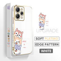 [ฟรีสายคล้อง] สำหรับ Redmi เคสโทรศัพท์12 Cell ลายการ์ตูนสุนัขน่ารักขอบสี่เหลี่ยมเคสโทรศัพท์ชุบเคสโทรศัพท์นิ่มเคลือบหรูหรา